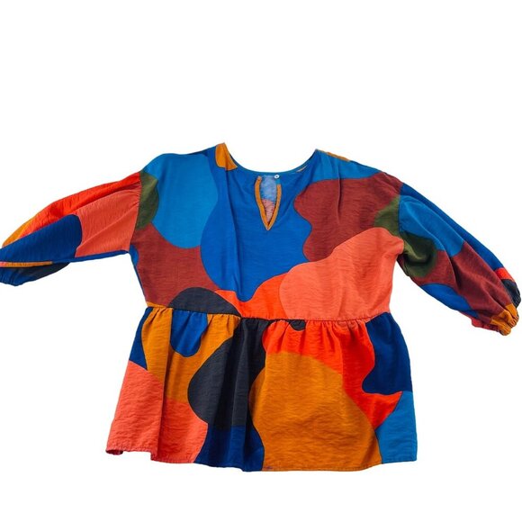 Michelle McDowell Women's Colorful Peplum Blouse 3/4 Sleeves Size Medium 85% Ray - Picture 4 of 5